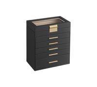 6-Tier Jewellery Box with Glass Lid, Graphite Black + Gold