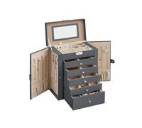 SONGMICS Jewellery Box 6 Tiers, Jewellery Case with 5 Drawers, Large Storage Capacity, with Mirror, Lockable, Jewellery Storage Organiser, Gift for Loved Ones, for Watches, Grey JBC152G01