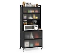 6-Tier Kitchen Pantry Cabinet Buffet Cabinet with Hutch & Hooks COSTWAY Black One Size