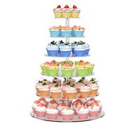 6 Tier Large Acrylic Round Cupcake Stand, Clear Wedding Cupcake Tower Stand, Cupcake Tier Stands for Dessert Table, Tiered Cupcake Holder Stand, Cupcake Display Stand for Birthday Party