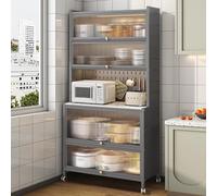 6-Tier Microwave Rack with Accessories Sturdy Utility Shelf with Perforated Panel Kitchen n Workstation Space-Saving Storage Solution for Cooking Essentials
