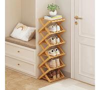 6-Tier Narrow Bamboo Shoe Rack - Space-Saving Vertical nizer Foldable Free-Standing Storage Solution for Small Spaces Stylish Brown Finish Ideal for Home Entryway & Closet