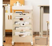 6 Tier Rolling Book Cart, Movable Storage Bookshelf with 3 Drawers, Utility Organizer Bookcase for Study Office Living Room Classroom