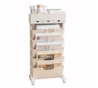 6 Tier Rolling Book Cart, Movable Storage Bookshelf with 3 Drawers, Utility Organizer Bookcase for Study Office Living Room Classroom