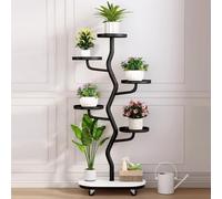 6-Tier Rolling Metal Plant Stand - Tall Indoor Flower Shelf for Home Décor, Multi-Plant Display Rack, Stylish Black Planter, Ideal for Small Corner Spaces