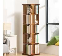 6 Tier Rotating Bamboo Bookcase Toy Storage Organizer for Bedroom and Living Room