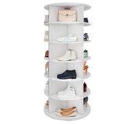 6 Tier Rotating Shoe Rack Tower Cabinet, 360° Spining Shoe Storage Round Carousel Vertical Handbag Organizer Tall Display Lazy Susan Closet Organization 137*60cm with 4 Double-Layer Holders (6 Tier)