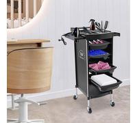 6 Tier Salon Trolley with Drawers Multi Functional Hairdressing Shelf on 4 Universal Wheels Free Standing for Spas Barbershops Beauty Salons & Homes (Black)