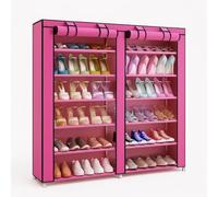 6 Tier Shoe Rack with Fabric Canvas Cover - Large Shoe Storage Organiser for up to 36 Pairs, Space-Saving Shoe Shelf Cabinet for Home, Entryway & Bedroom (107x28x102cm) (Pink)