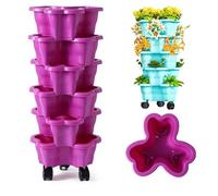 6 Tier Strawberry Tower,9.8x23.6'' Vertical Stackable Garden Planters with Wheels, Rolling Strawberry Planter Pots for Indoor Outdoor Patio Balcony, 2026 New Herb Flower Vegetable Grow Tower (Purple)
