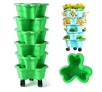 6 Tier Strawberry Tower,9.8x23.6'' Vertical Stackable Garden Planters with Wheels, Rolling Strawberry Planter Pots for Indoor Outdoor Patio Balcony, 2026 New Herb Flower Vegetable Grow Tower (Green)