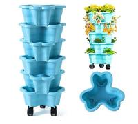 6 Tier Strawberry Tower,9.8x23.6'' Vertical Stackable Garden Planters with Wheels, Rolling Strawberry Planter Pots for Indoor Outdoor Patio Balcony, 2026 New Herb Flower Vegetable Grow Tower (Black)