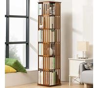 6 Tier Swivel Bookcase with Detachable Bookends - Versatile Corner Storage Cabinet & Display Shelf for Home Office Living Room or Bedroom nization and Stylish Decor