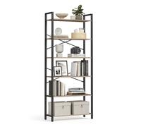 6-Tier Tall Bookshelf, Camel Brown + Ink Black / 30 x 80 x 186 cm