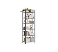 6-Tier Tall Bookshelf, Heather Greige and Ink Black / 30 x 66 x 186 cm
