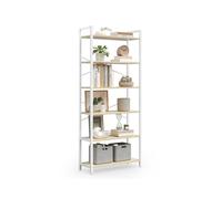 6-Tier Tall Bookshelf, Natural Beige + Matte White / 30 x 64 x 185.5 cm