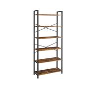 6-Tier Tall Bookshelf, Rustic Brown+black / 30 x 80 x 186 cm