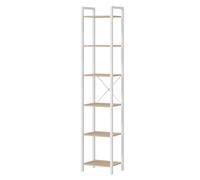 LEDREM 6-Tier Tall Bookshelf, Narrow Bookcase With Steel Frame, Skinny Book Shelf For Living Room, Study, Natural