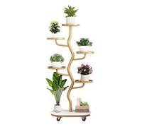 6-Tier Tall Metal Plant Stand on Wheels Corner Display Shelf for Indoor/Outdoor Movable Flower Pot Rack Portable Caddy for Patio & Garden - Stylish Gold Finish