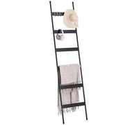 6 Tier Towel Ladder with Wood Grain Accents, Metal Leaning Towel Rack