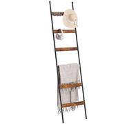 6 Tier Towel Ladder with Wood Grain Accents, Metal Leaning Towel Rack
