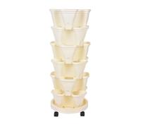 6 Tier Vertical Planter, Stacking Tower, Strawberry Vertical Planters, Stackable Herb Vegetable Planters with Movable Wheels, Garden Planters for Strawberries, Flowers, Herbs, Vegetables(Beige)