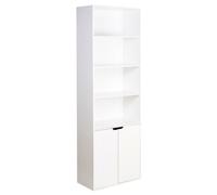 6 Tier White Bookcase With 2 Door Cupboard Cabinet Storage Shelving Display Wood Shelf
