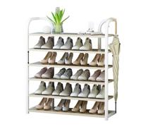 6-Tier Wooden Shoe Rack nizer - Metal Storage Shelf for Entryway, Living Room & Flower Display - Stylish White Shoe Tower for Efficient Shoe Storage