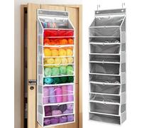 6 Tiers Hanging Yarn Storage Organizer With 10 Mesh Pockets,Dustproof Large Capacity Knitting Organizer for Knitting Needles, Crochet Hooks Storage,Over the Door Suffred Toy Holder (Grey)