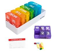 6 Times a Day, 7 Day Large Weekly Pill Organizer with Holder Tray, Vitamin, Medicine Box, Multicolor (6X a Day - 1 Pack)