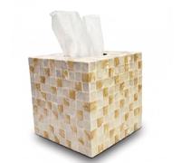 6" Tissue-Box Cover Hand-Made Square Tissue Holder with Natural Shells for Home Decor (Golden Mosaic)