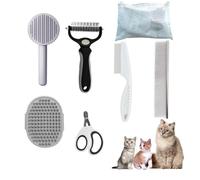 6 Tools Cat Grooming Brush Kit, for Deshedding & Dematting, Self-Cleaning Slicker Brush with 6-in-1 Flea Comb, Ideal for Long or Short Hair Cats Kittens