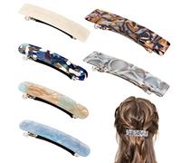 6 Tortoise Shell French Hair Barrette Clips - Automatic Slide Barrette for Fine & Thick Hair (2 Sizes)