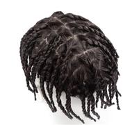 6" Twist Crochet Braids Injected Full Skin Men's Hairs Prothesis Human Hair Dreadlock Toupee Herren Perücken(Jet Black,7x10)