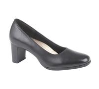 (6 UK, Black) Mod Comfys Womens/Ladies Block Heel Leather Court Shoes
