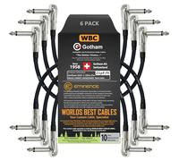 6 Units - Gotham GAC-1-11 Inch (27 cm)- Premium, Ultra-Flexible Dual Shielded Guitar Bass Effects Instrument, Patch Cable - with Low-Profile, Right Angled Pancake type TS (6.35mm) Connectors