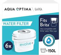 Aqua Optima Evolve+ Water Filter Cartridges 6 Pack - Fits Brita Jugs & Alternative for Maxtra Filters* - Reduces Limescale, Chlorine and Other Impurities - by LAICA (Packaging May Vary)