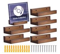 6 Vinyl Record Shelf Wall Mount, Floating Shelves, Wood Album Record Holder Display Shelf,Collection Picture Ledge for Living Room Bedroom Kitchen Office, Decoration, 10x6x2.5cm