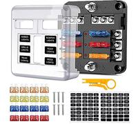 6 Way Blade Fuse Box, Circuit Fuse Holder Box Block with Negative Bus, Car Standard Blade Fuses Box with LED Indicator for 12V/24V Automotive Car Boat Marine Truck