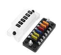 6-Way Car Fuse Box 6 in 6 Out Fixed Independent and Negative Screw Connection Female Terminal Suitable for Car Trucks Protected circuits