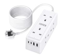 6 Way Extension Lead 3M with USB Slots, FDTEK Desk Power Strip with 2 USB-A and 2 USB-C Ports, Mount Extension Socket with 3M Cords Overload Protection Switch for Home Office-White