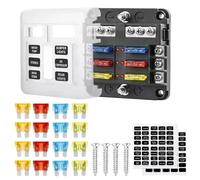 6 Way Fuse Box, 12V-32V Blade Fuse Block Holder with 16 Pcs Fuses LED Indicator Negative Bus Blade, Fuses Holder for Car RV Boat Truck Vehicle SUV Yacht Distribution Panel Accessories