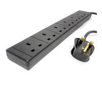 6 Way Gang Power Mains Extension Lead 10M Metre Cable British Approved 13A Amps - Black