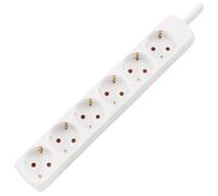 6-way multiport power strip, 1.5 m, 3G, 1.0 mm², white, ideal for extending outlets and connecting electronic devices.