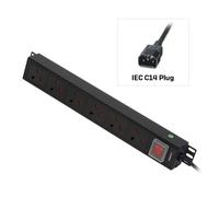Lindy 6 Way Vertical Mount PDU (Power Distribution Unit), IEC C14 Male to 6 x UK Mains Sockets, Switched, 3m Cable for Home, Office and Industrial Use