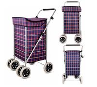 6 Wheel Shopping Trolley - Foldable,Extra Large,Capacity 75.6L,With Adjustable Handle.Lightweight 6-Wheel Premium Model, 102cm, 5.25kg, Push/Pull