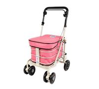 6 Wheel Shopping Trolley/Walking Trolley/Mobility Trolley with Seat (Fully Assembled Ready to USE!) Foldable with HANDBRAKE/Strong Sturdy Design! (Pink)