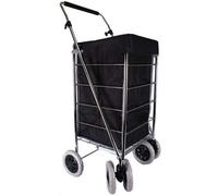 6 Wheels Foldable Shopping Trolley Cart Grocery Folding Market Laundry Bag (Plain Black)