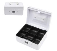 (6" White Code) Time to Sparkle Metal Cash Box in Steel Metal Cash Safe Security Petty Tin With Lock