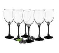 Sendez 6-Piece Modern Wine Glass Set, 300ml Capacity, Transparent with Black Base, Reusable, Dishwasher Safe